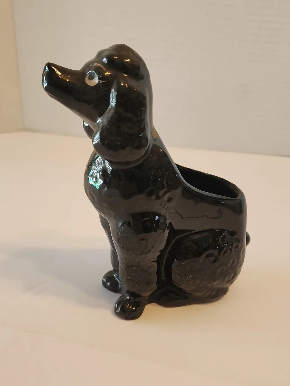 ALCO JAPAN Black Ceramic Poodle Dog Planter Vase Decorative Pet Accent